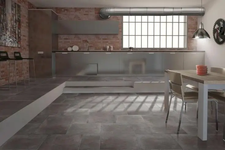 Industrial concrete-effect tiles